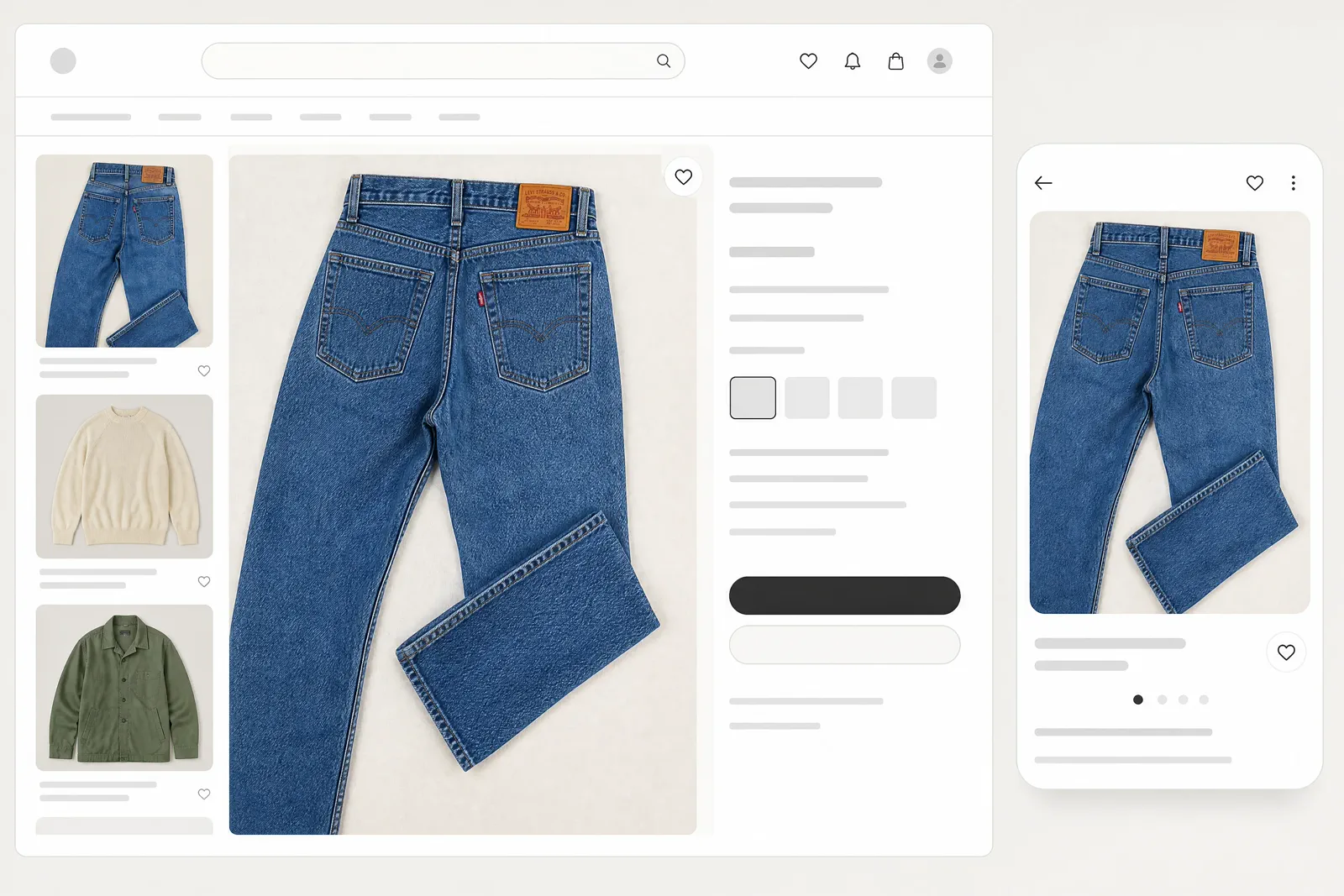One Levi's jeans listing photo prepared with crop-safe space around the product.