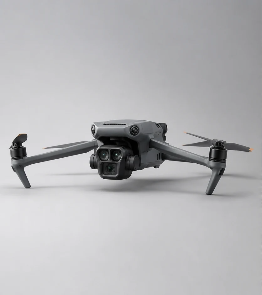 DJI Mavic 3 Pro drone photographed on a clean silver studio background.